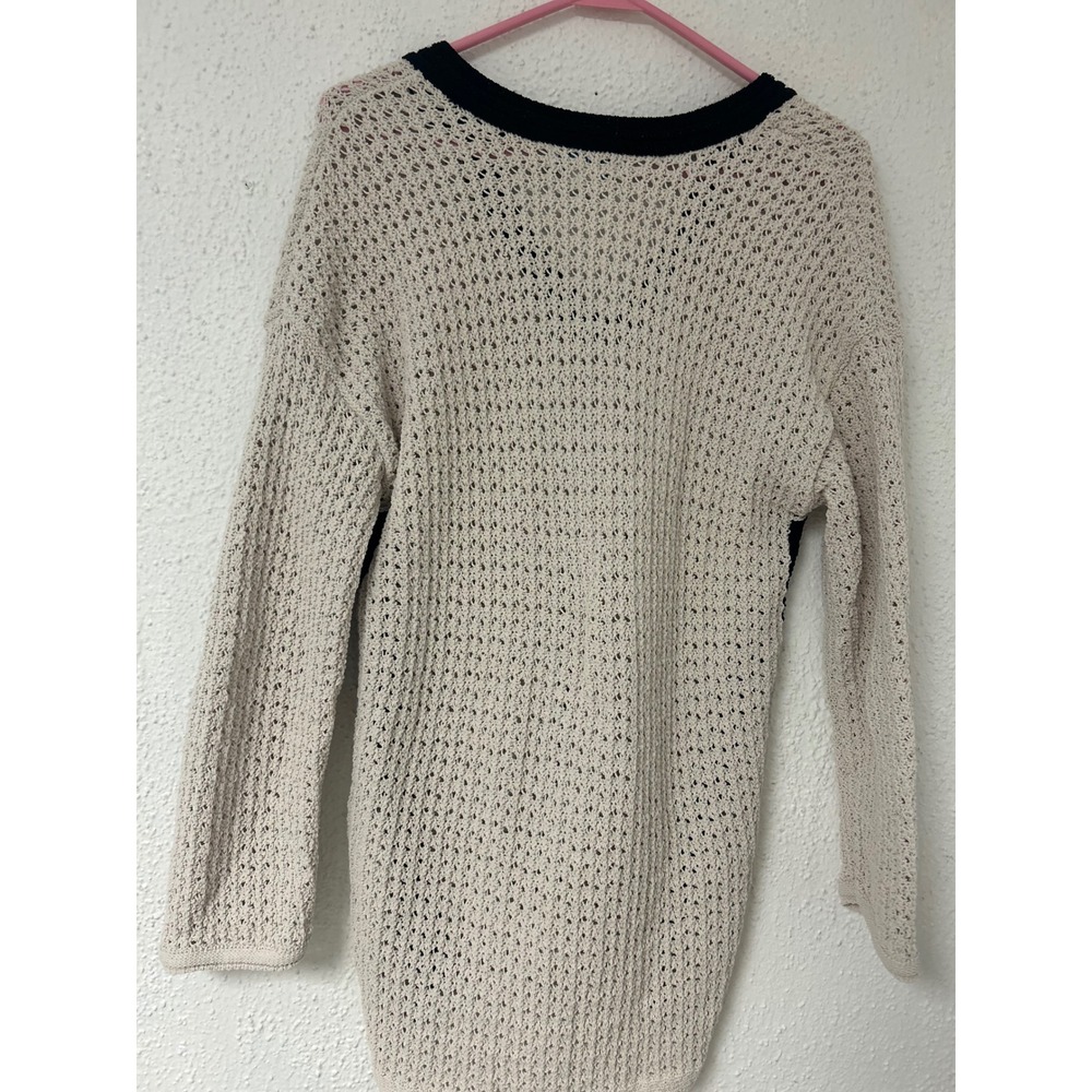 C&C California Women Cream Black Open Knit V-Neck Sweater XS Pullover - Picture 6 of 6